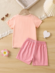 Girls Plant Print T-shirt & Shorts Set for Summer