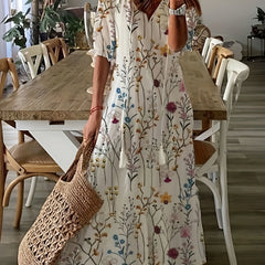 Women's Plus Floral Print V Neck Maxi Smock Dress