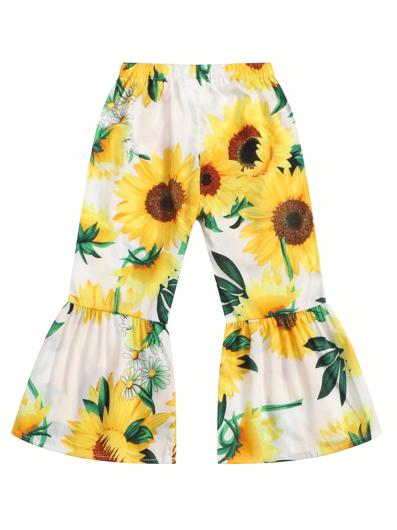 Girls' Sunflower Graphic Flared Pants Soft Comfort Fit Bell bottom Trousers