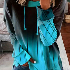 Ombre Crew Neck Drawstring Sweatshirt Long Sleeve Women's Clothing
