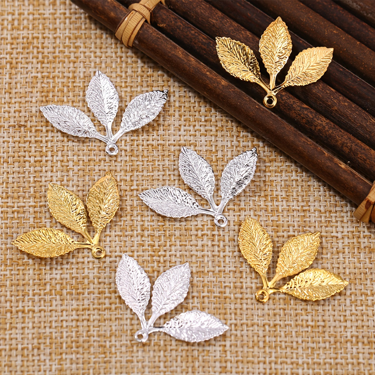 Golden Silver Leaf Charms Fall Series Vintage Jewelry Accessories