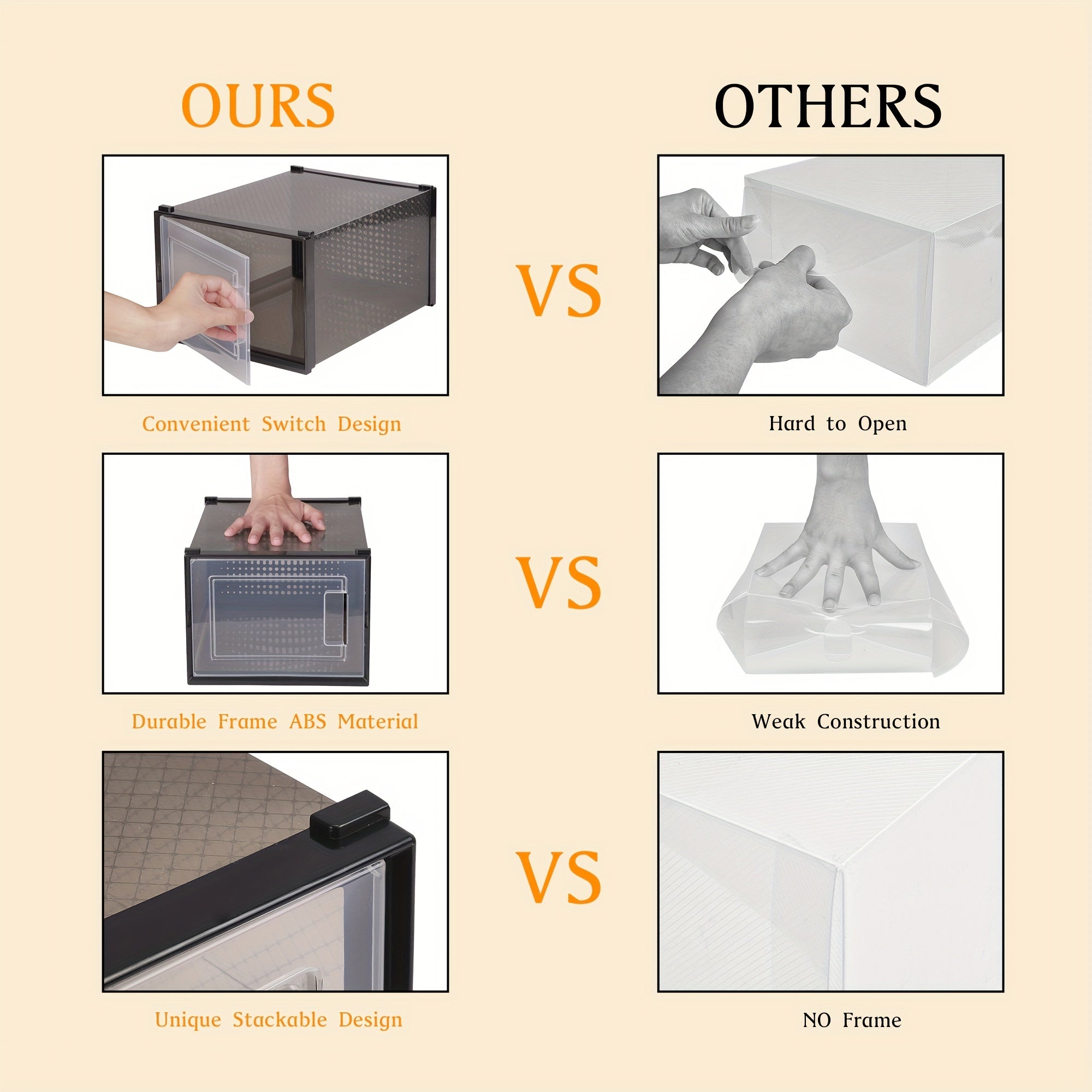 6pcs Plastic Folding Shoe Storage Boxes Dust-proof Stackable Display Drawers
