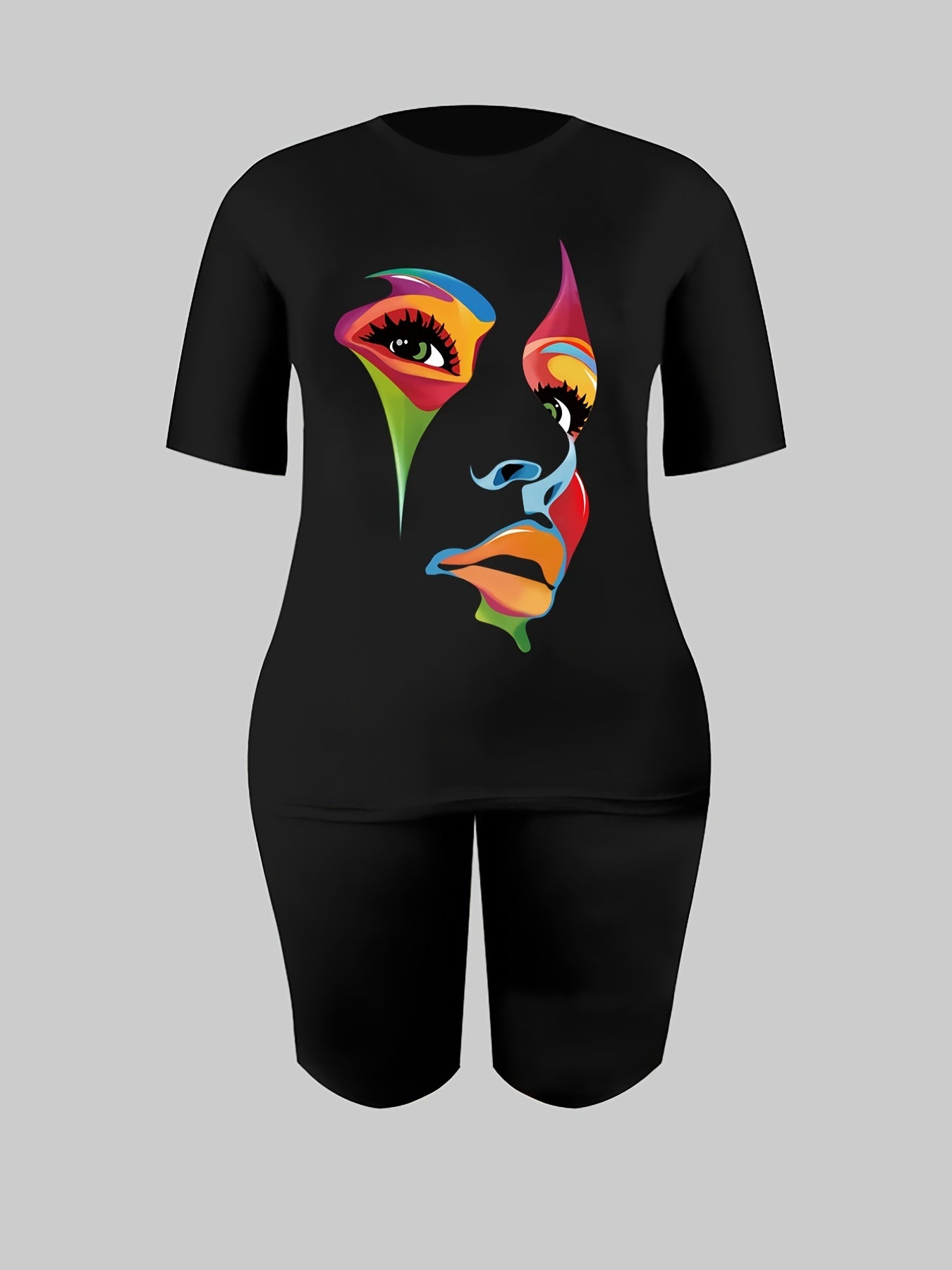 Women's Plus Figure Print Tee & Shorts 2pcs Set