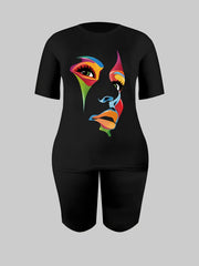 Women's Plus Figure Print Tee & Shorts 2pcs Set