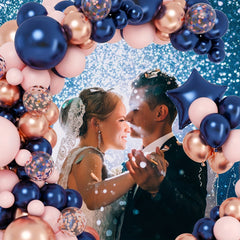 Gender Reveal Balloon Arch Kit Navy Rose Pink Confetti Latex Balloons Foil Star