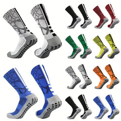 Silicone Mid Calf Athletic Socks Anti-Slip Sweat Absorbing Breathable