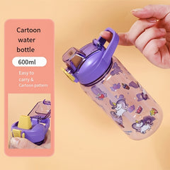 600ml Cartoon Leakproof Water Cup with Straw for Outdoor Sports