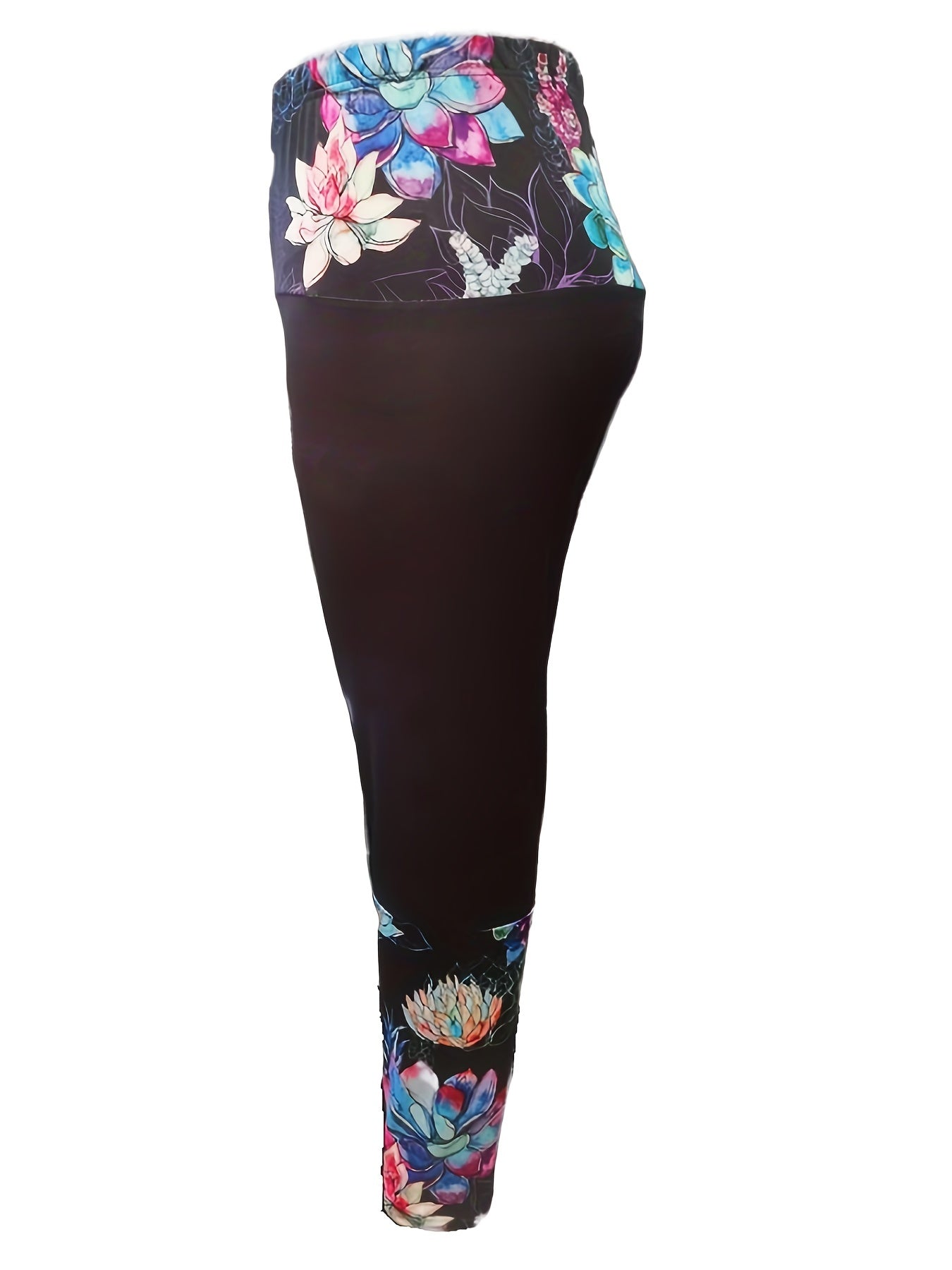 Colorblock Lotus Print Skinny Leggings