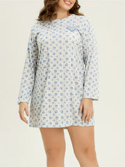 Heart Print Long Sleeve Round Neck Tee Sleep Dress