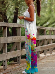 Graffiti Print Wide Leg Jumpsuit Spaghetti Strap Sleeveless
