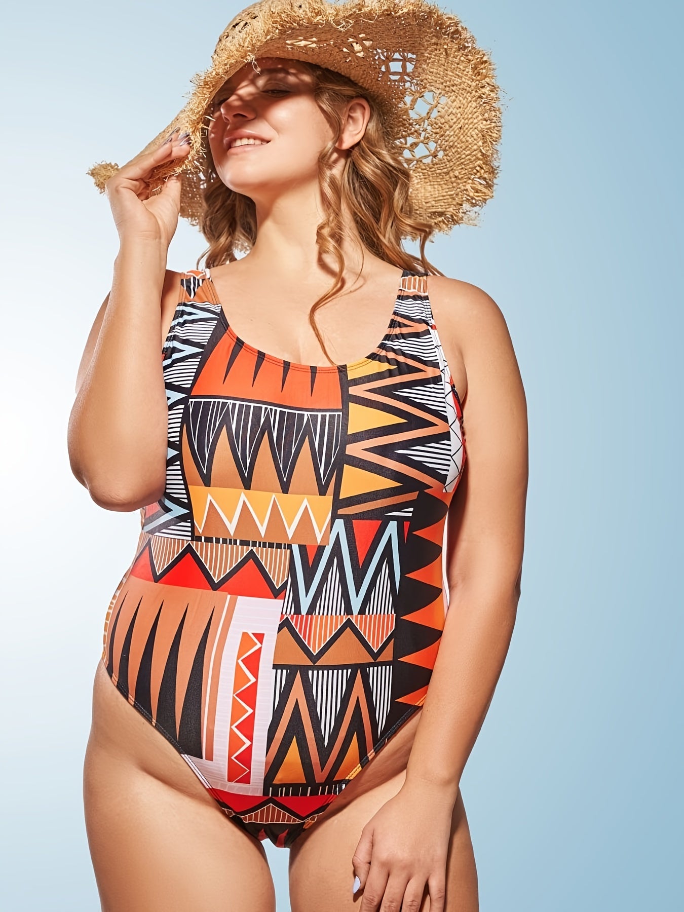 Ethnic Print One Piece Swimsuit Women's Plus Medium Stretch