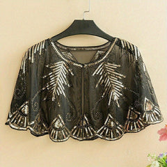 Vintage Flapper Shawl Sequin Beads Ruffles Cape Wrap