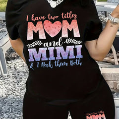 Family Casual Outfits Women's Plus Slogan Print Top & Shorts
