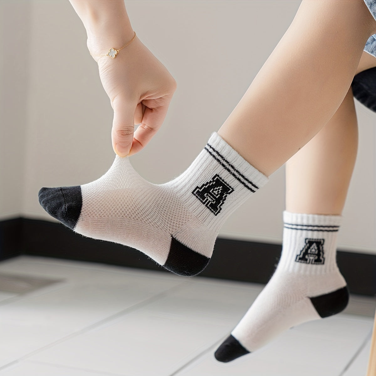 5 Pairs Striped Knit Crew Socks Cotton Boys Girls Accessories