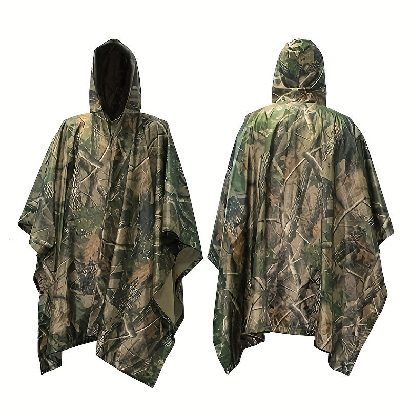 Waterproof Hooded Camouflage Rain Poncho for Camping, Hiking - Halloween Costume