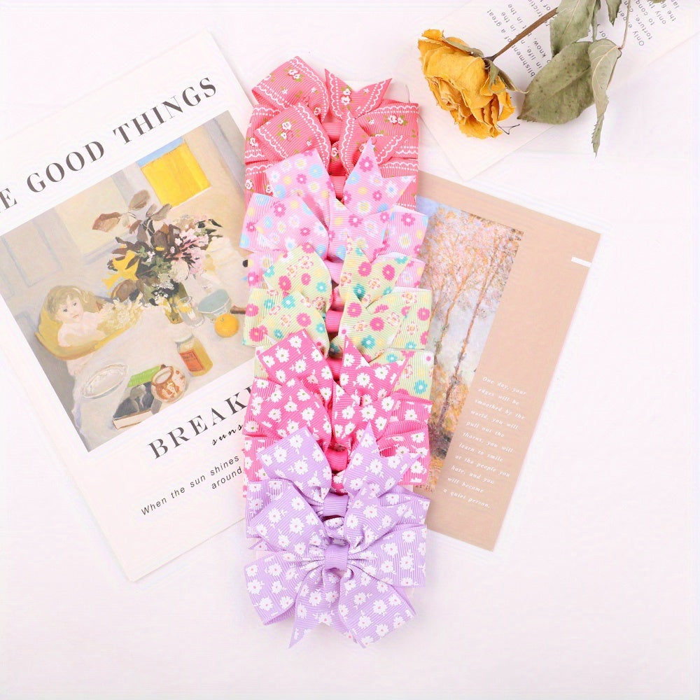 10pcs Floral Bow Hair Clips for Baby Girls