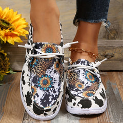 Sunflower & Dairy Cow Print Flat Shoes Slip-On Comfortable Walking Shoes
