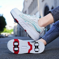 Boy's Mesh Roller Shoes Detachable Four Wheeled Skate Sneakers