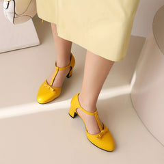Women's Bowknot High Heel T-Strap Pumps
