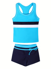 2pcs Toddler Girls Bikini Tankini Swimsuit Stripe Racer Back Tank Top & Bottoms