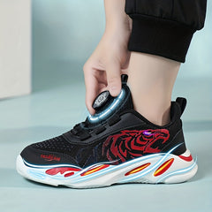 Boys Low Top Woven Sneakers Rotating Button Lightweight Anti Slip