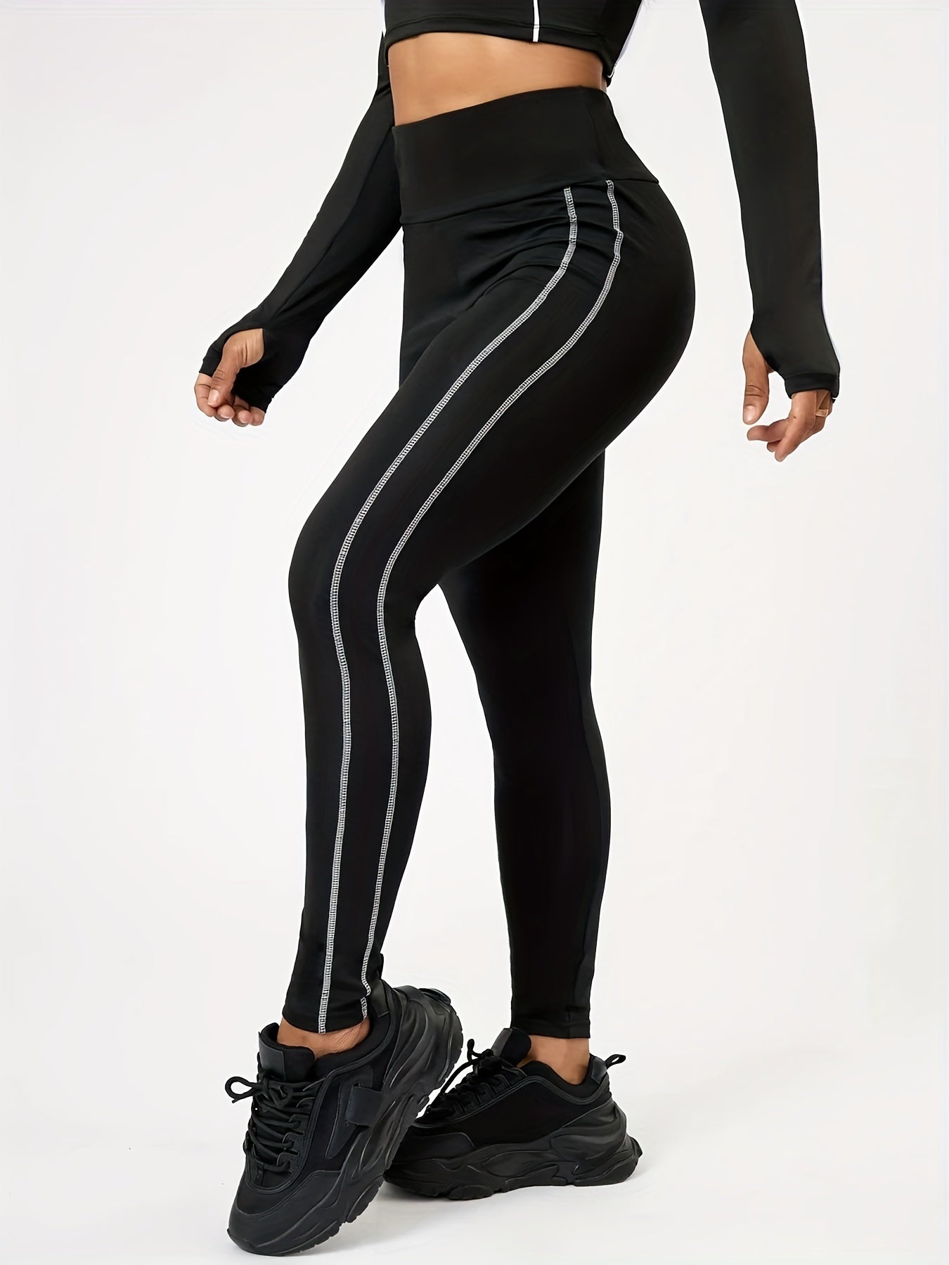 Women's Side Striped Yoga Leggings Moisture Wicking Outwear Sports Pants