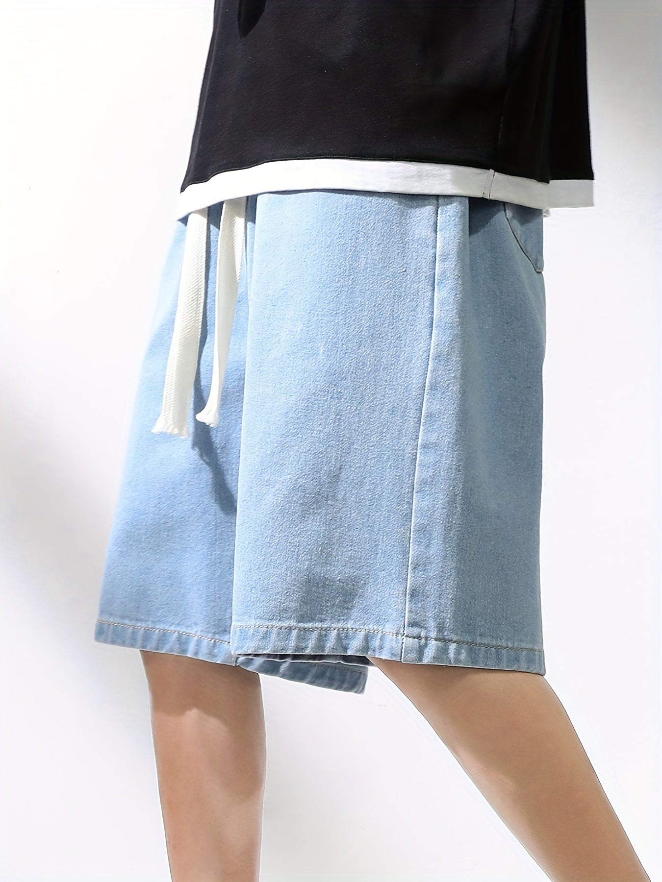 Men's Casual Loose Fit Denim Shorts with Drawstring Waist