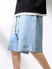 Men's Casual Loose Fit Denim Shorts with Drawstring Waist