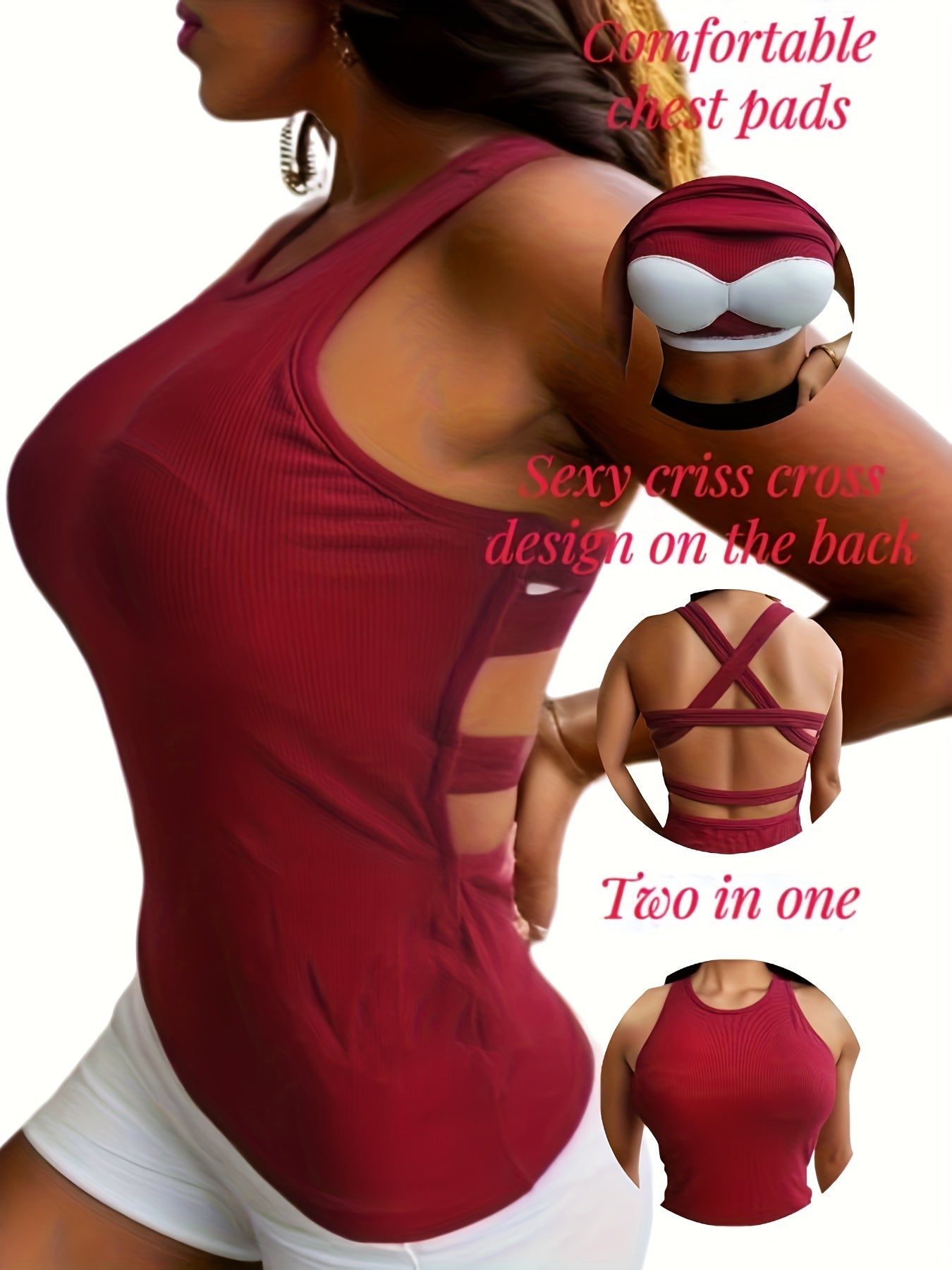 Ribbed Backless Tank Top Slim Padded Lingerie