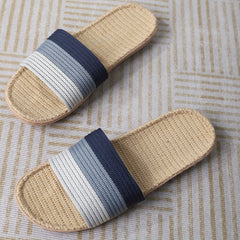 Colorblock Knit Sandals Slip On Open Toe Flat Linen Sole Non slip Slides