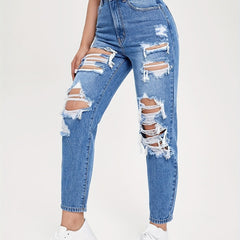 High Rise Distressed Cropped Denim Pants