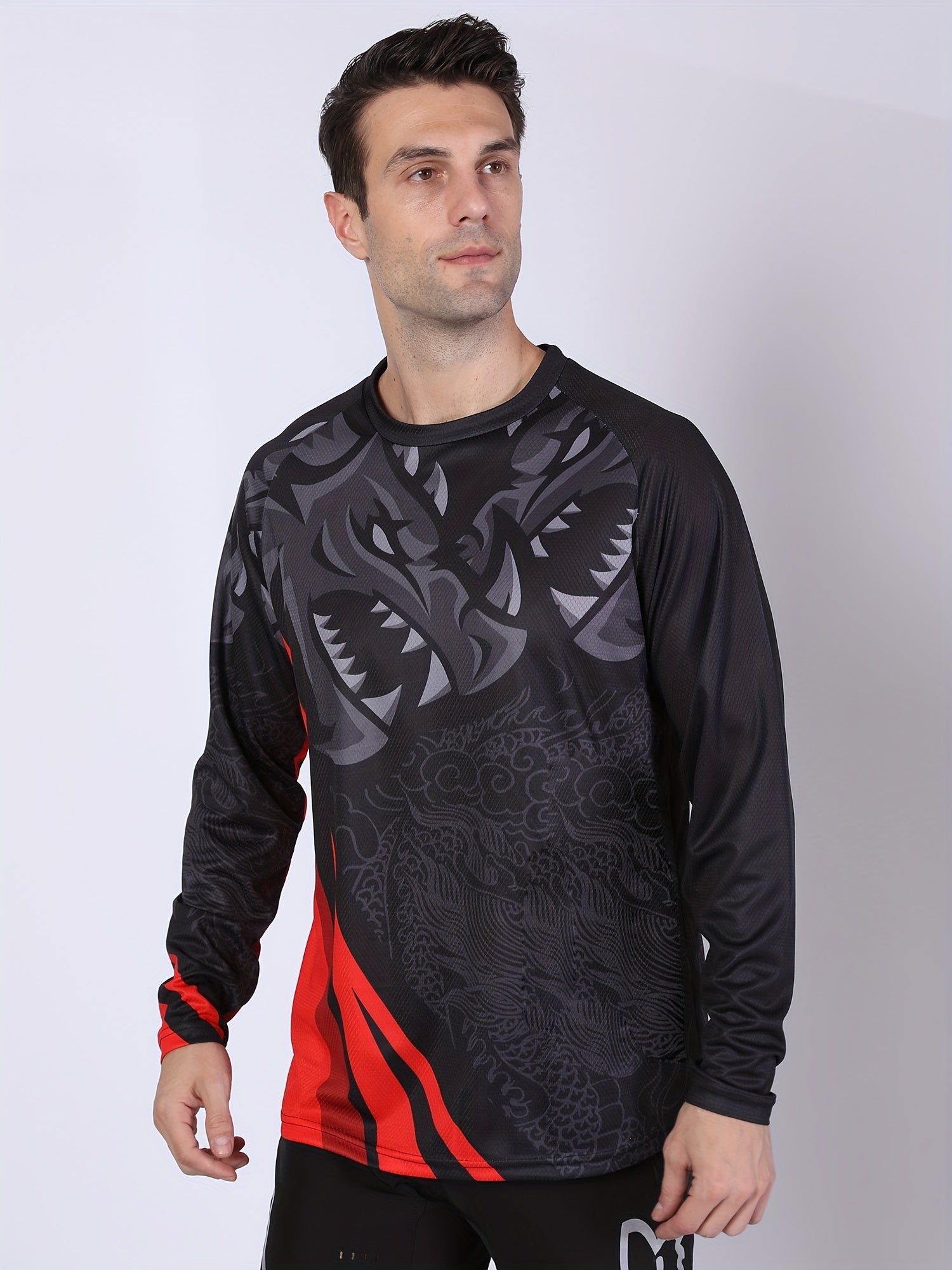 Men's Lion Pattern Long Sleeve Motorcycle T-shirt