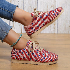 Women's Star & Striped Canvas Shoes Lace Up Lightweight 4th Of July Shoes