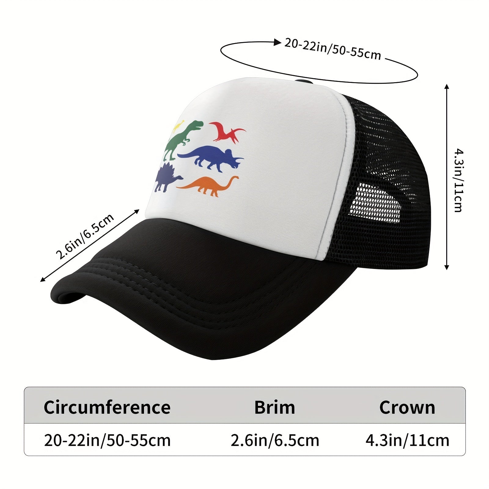 Boys Dinosaur Print Baseball Hat Sunscreen Mesh Breathable Trucker Cap