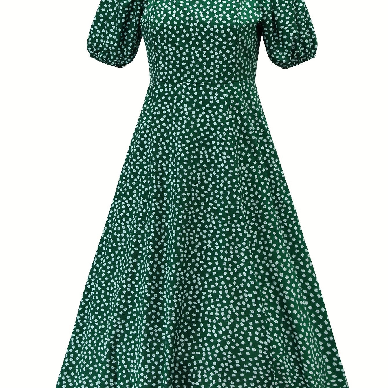 Boho Split Midi Dress Square Neck Puff Sleeves