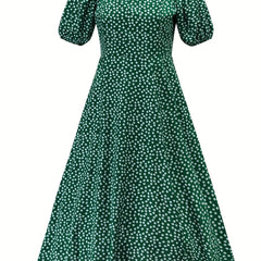 Boho Split Midi Dress Square Neck Puff Sleeves