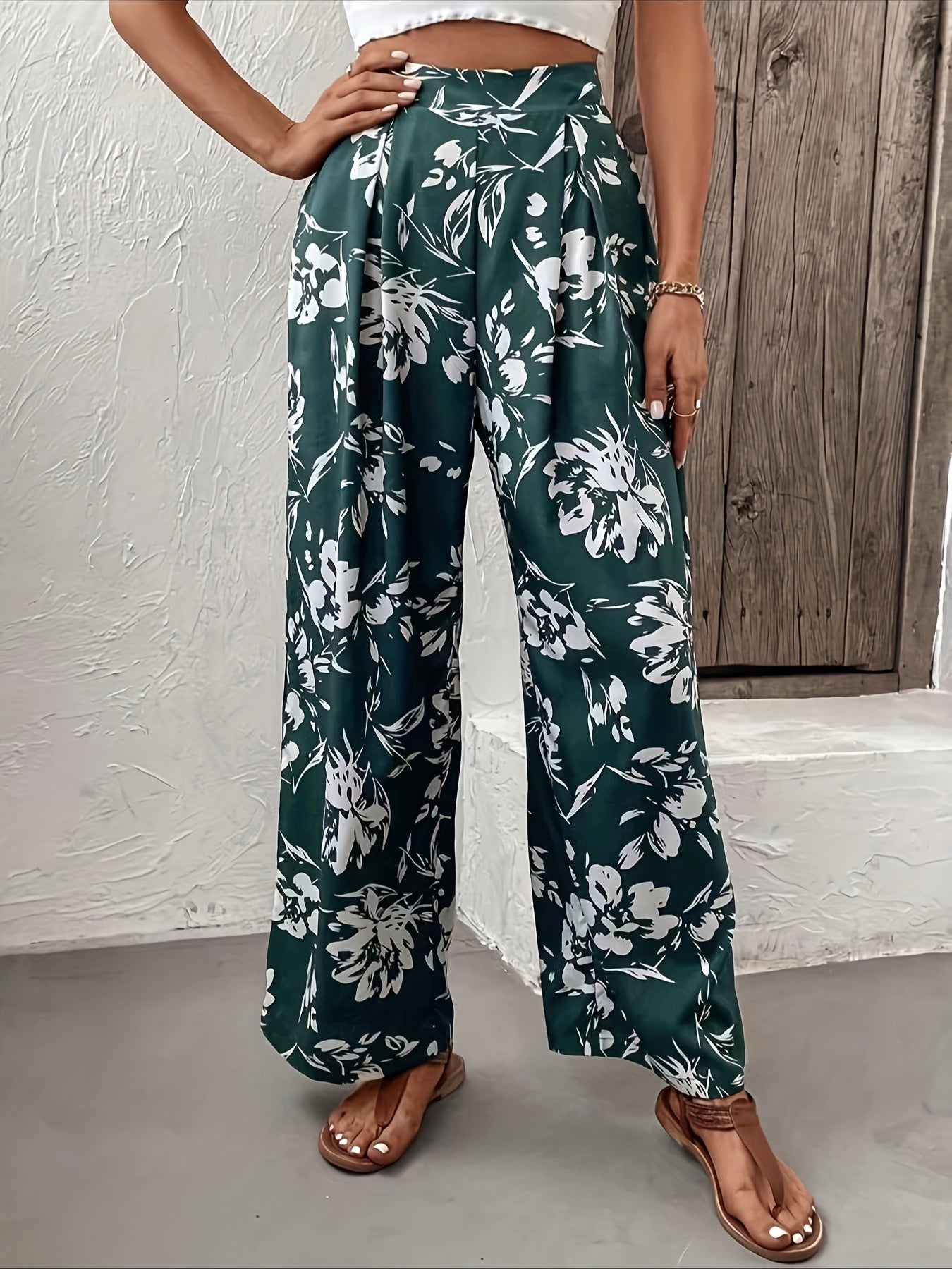 Floral Print Wide Leg Pants High Waist