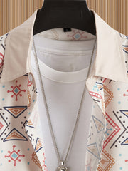 Retro Boho Men's Short Sleeve Lapel Shirt Casual Printed Button Up Tops