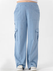 Solid High Stretch Wide Leg Cargo Jeans with Pockets