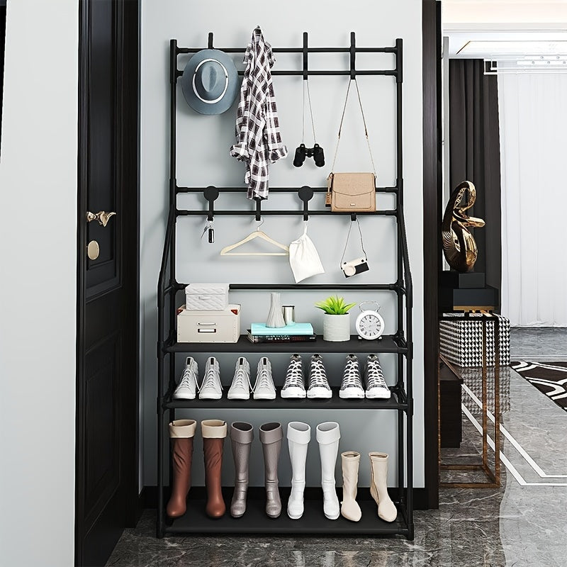 Coat Rack Shoe Rack with Storage Shelves & Hooks - Entryway Organizer