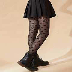 Heart Print Fishnet Tights High Waist Mesh Pantyhose Women's Stockings
