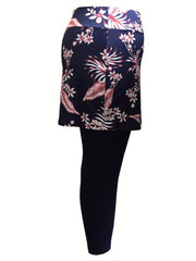 Tropical Print Tummy Control Yoga Skirted Leggings