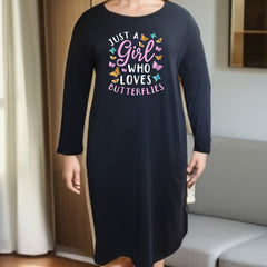 Butterfly Graphic Long Sleeve Lounge Dress