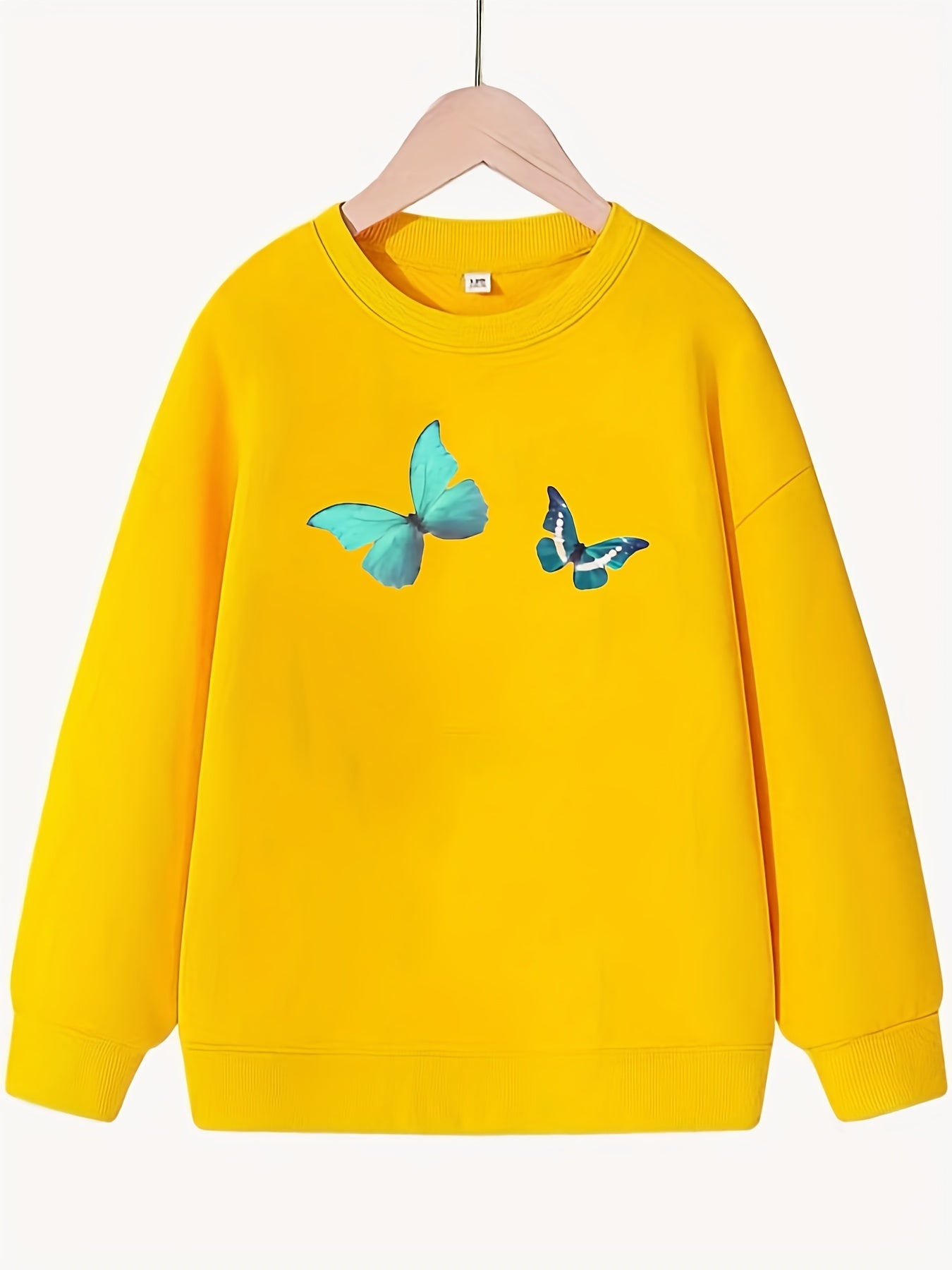 Butterfly Pattern Round Neck Sweatshirt For Girls Daily Party Long Sleeve Top