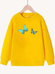 Butterfly Pattern Round Neck Sweatshirt For Girls Daily Party Long Sleeve Top