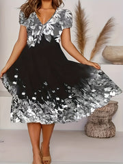 Floral Print V Neck Dress for Women Plus Size