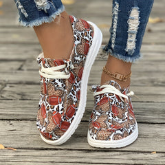 Women's Skateboard Shoes Rugby Ball & Heart Pattern Lace-up Skate Shoes