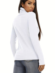 Solid Turtle Neck Pullover Sweater Casual Long Sleeve Slim Sweater