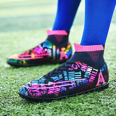 High Top Turf Football Boots - Gradient Print - Anti Skid - Breathable
