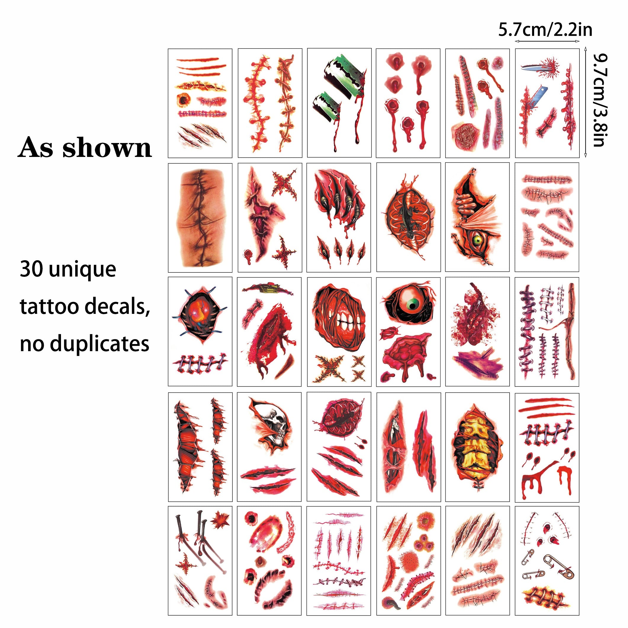30pcs Realistic Tattoo Stickers, Surgical Needle Scars, Bruises, Waterproof